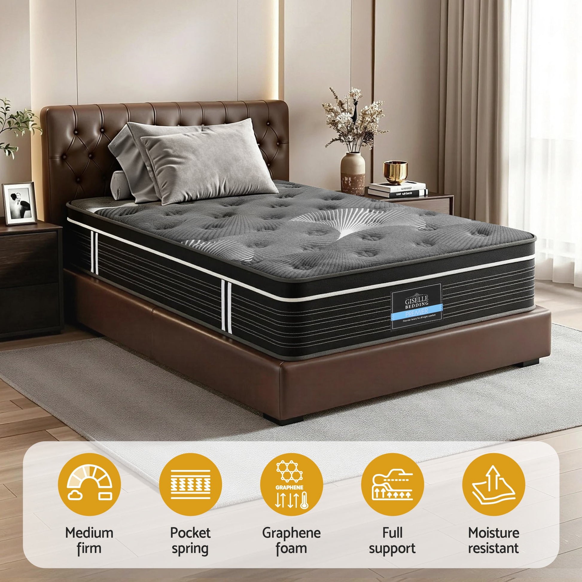 Giselle Bedding King Single Mattress 35cm Euro Top with Graphene Cooling Comfort Medium Firm - Image 5
