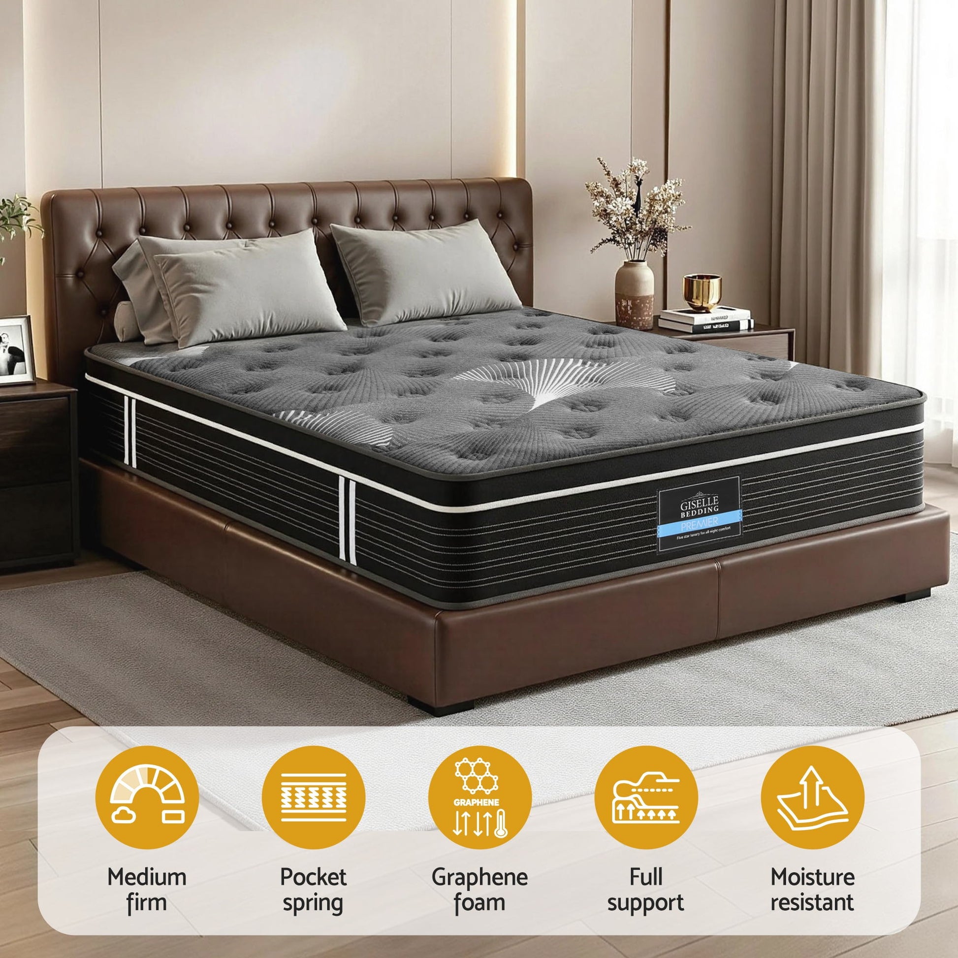 Giselle Bedding Queen Mattress 35cm Euro Top with Graphene Cooling Comfort Medium Firm - Image 5