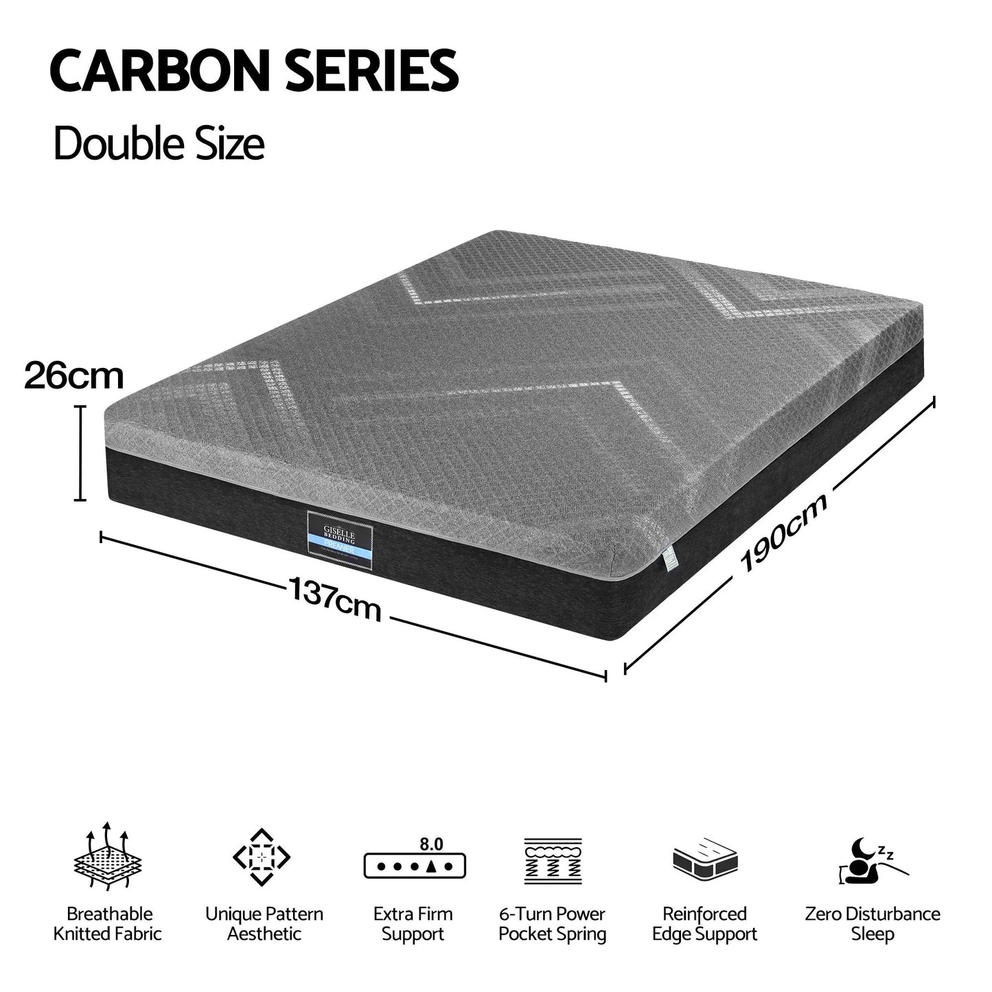 Giselle Double Mattress 26cm Firm Pocket Spring Dual Edge Support Dark Grey - Image 9