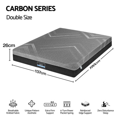 Giselle Double Mattress 26cm Firm Pocket Spring Dual Edge Support Dark Grey - Image 9