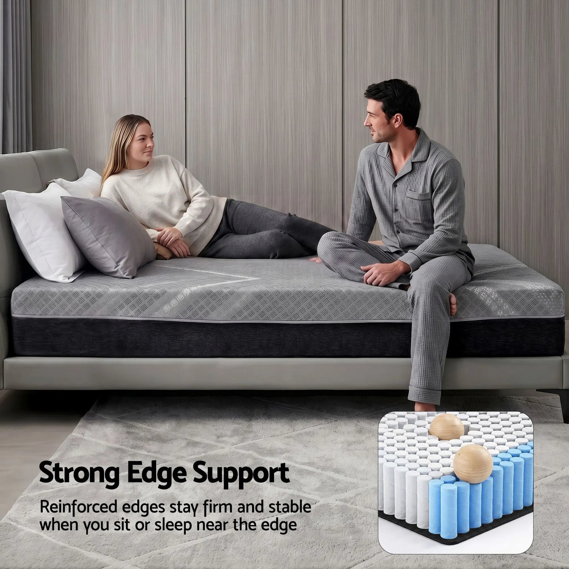 Giselle King Mattress 26cm Firm Pocket Spring Dual Edge Support Dark Grey - Image 6