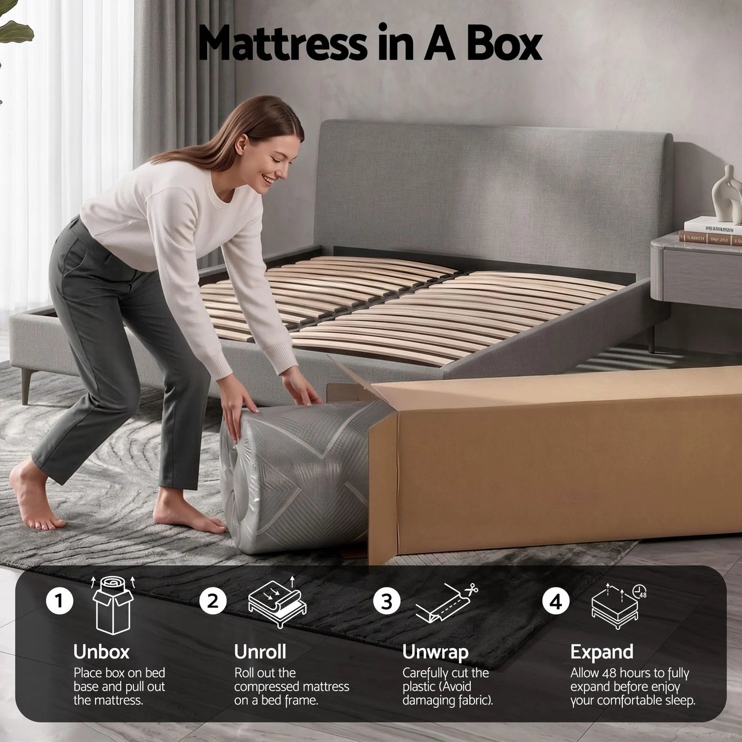 Giselle Queen Mattress 26cm Firm Pocket Spring Dual Edge Support Dark Grey - Image 7