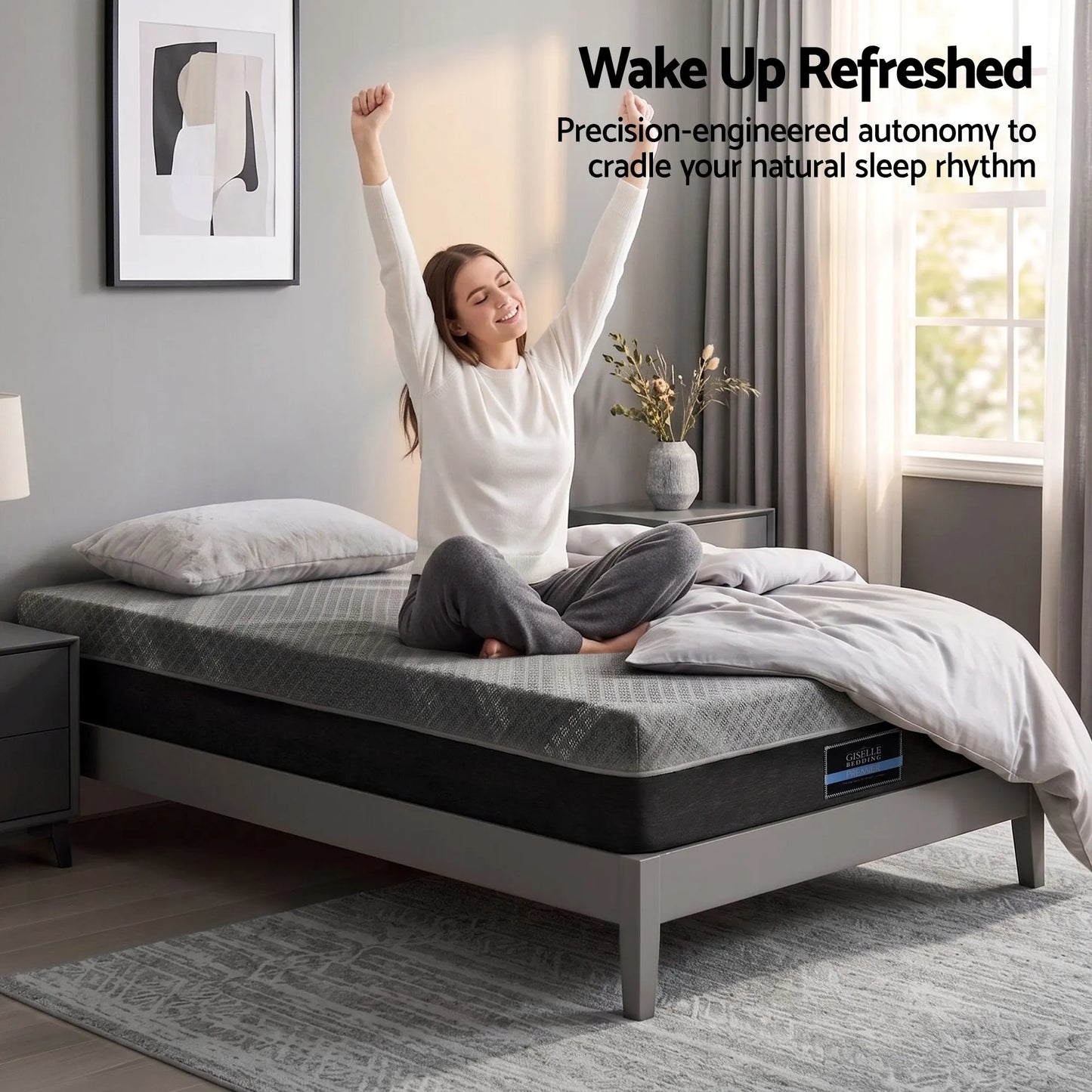 Giselle Single Mattress 26cm Firm Pocket Spring Dual Edge Support Dark Grey - Image 5