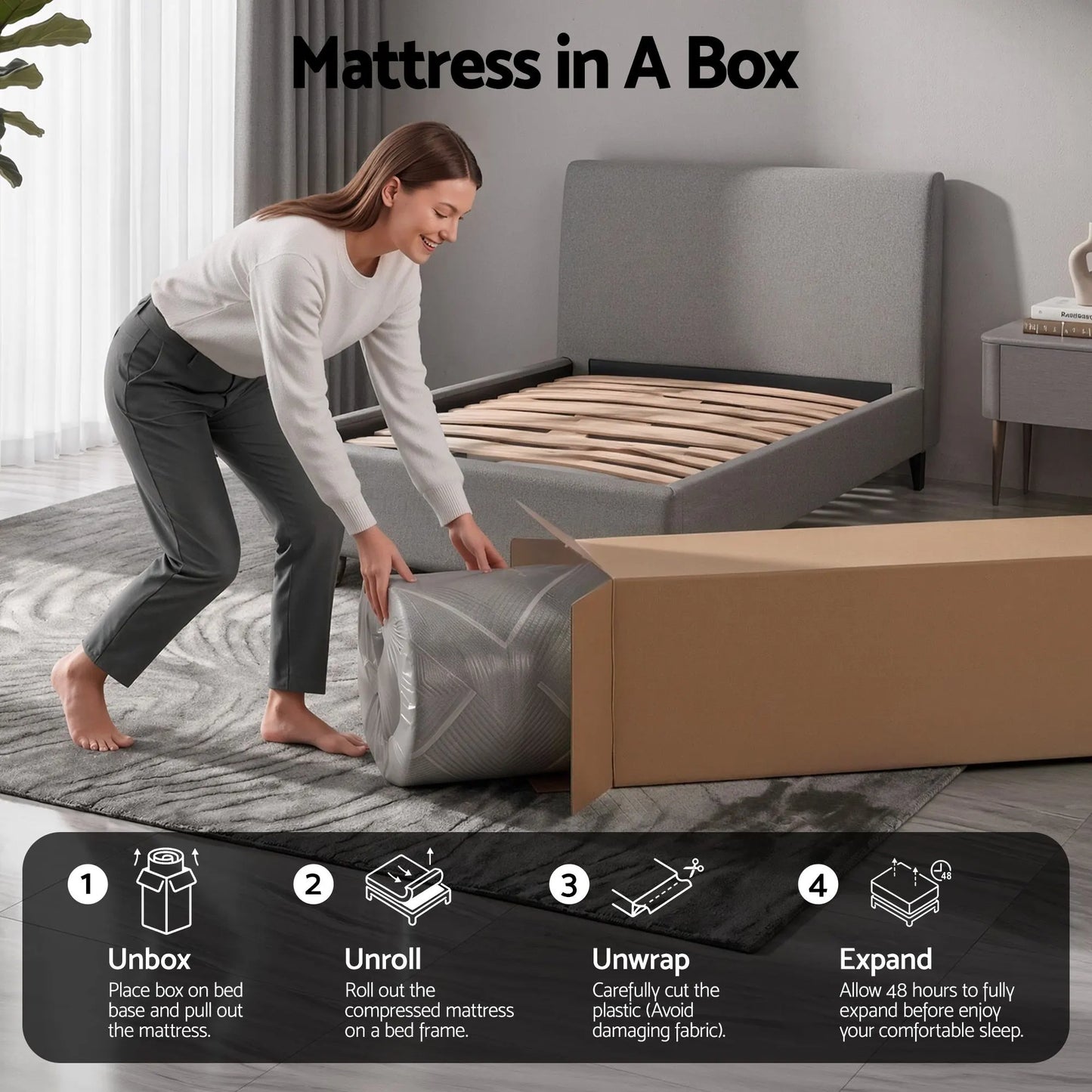 Giselle Single Mattress 26cm Firm Pocket Spring Dual Edge Support Dark Grey - Image 7