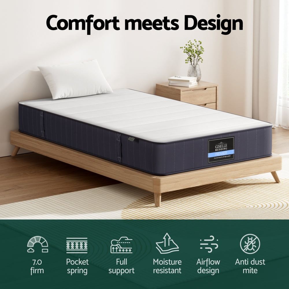 20cm Giselle Mattress Single Bed Pocket Spring Mattresses - Image 5