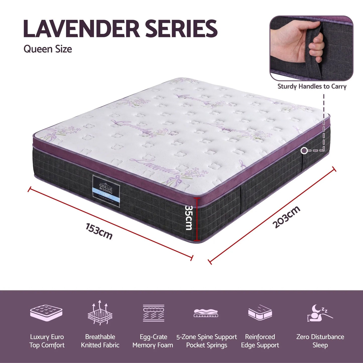 Giselle Queen Euro Top Mattress Firm Pocket Spring Edge Support - Image 9