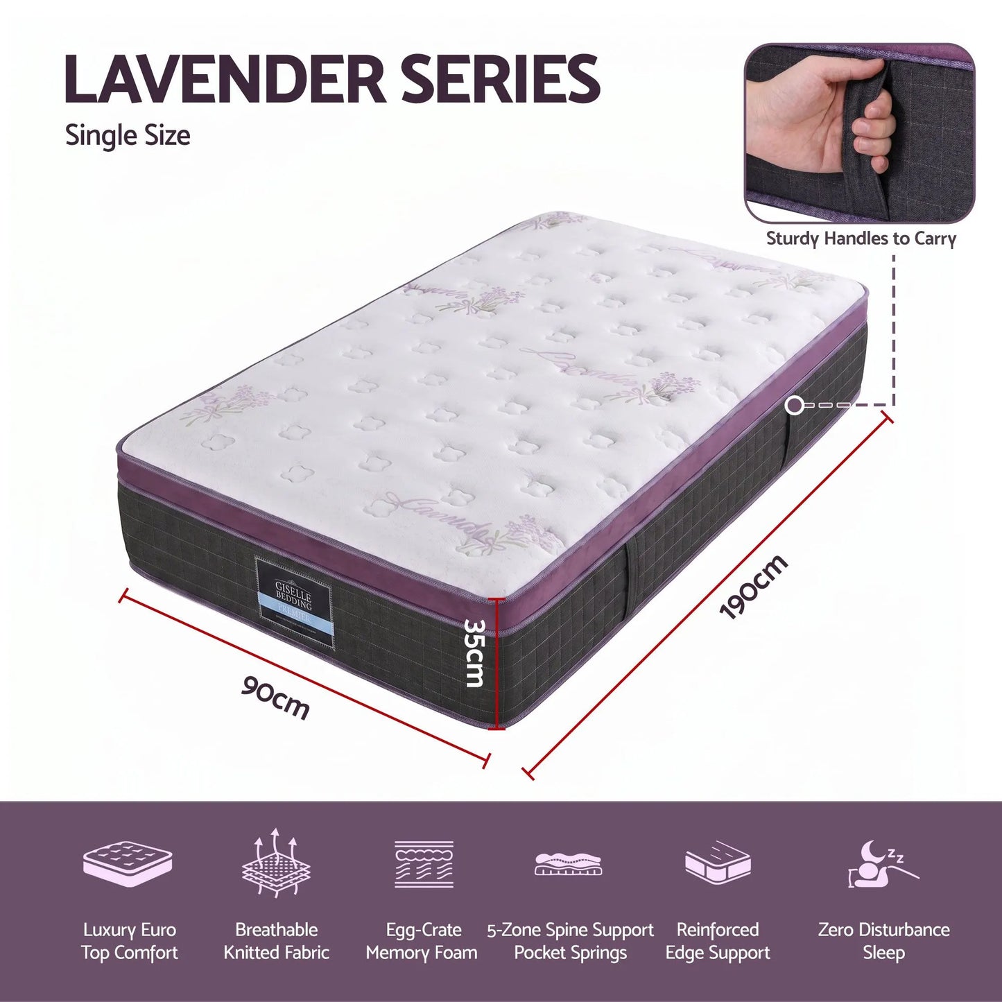 Giselle Single Euro Top Mattress Firm Pocket Spring Edge Support - Image 9
