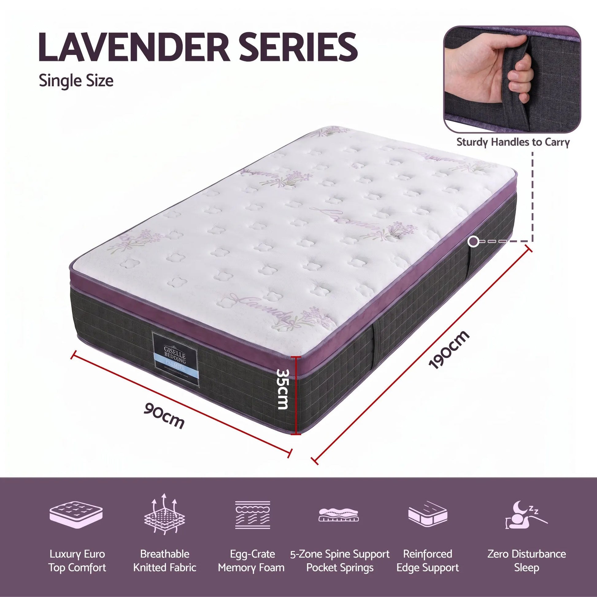 Giselle Single Euro Top Mattress Firm Pocket Spring Edge Support - Image 9