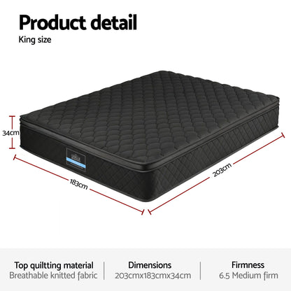 Giselle Bedding King Mattress 34cm Euro Top with 5-Zone Pocket Spring Support Black - Image 3