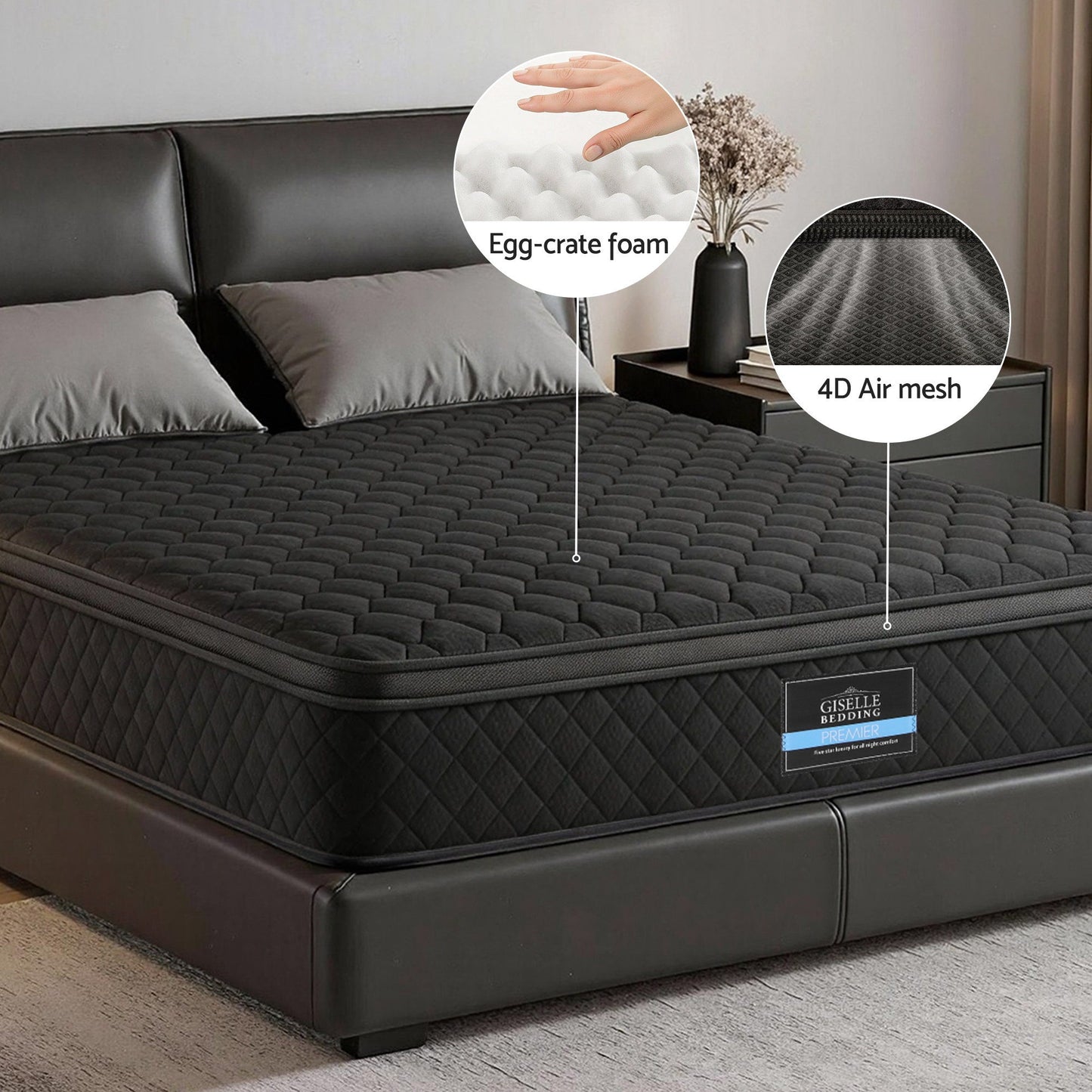 Giselle Bedding King Mattress 34cm Euro Top with 5-Zone Pocket Spring Support Black - Image 5