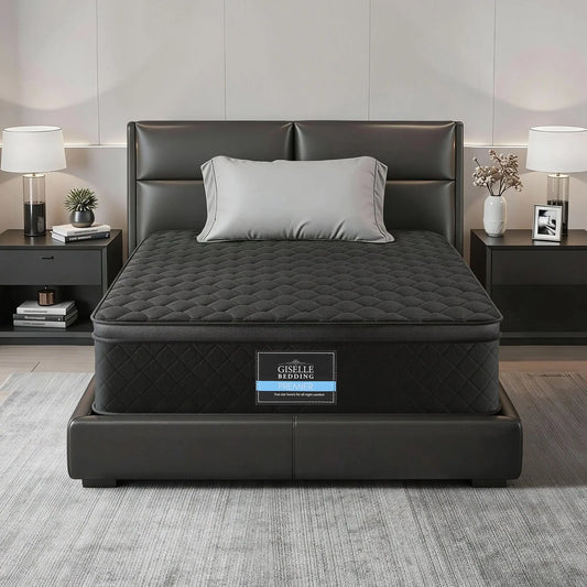 Giselle Bedding Single Mattress 34cm Euro Top with 5-Zone Pocket Spring Support Black