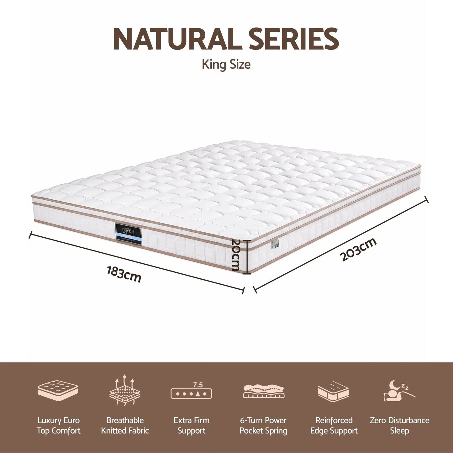 Giselle 20cm Firm King Mattress Pocket Spring for Bedroom or Guest Room - Image 2