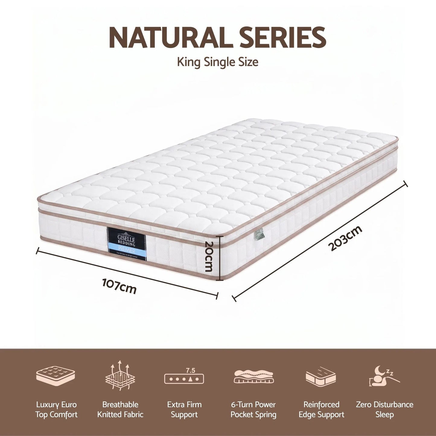 Giselle 20cm Firm King Single Mattress Pocket Spring for Bedroom or Guest Room - Image 2