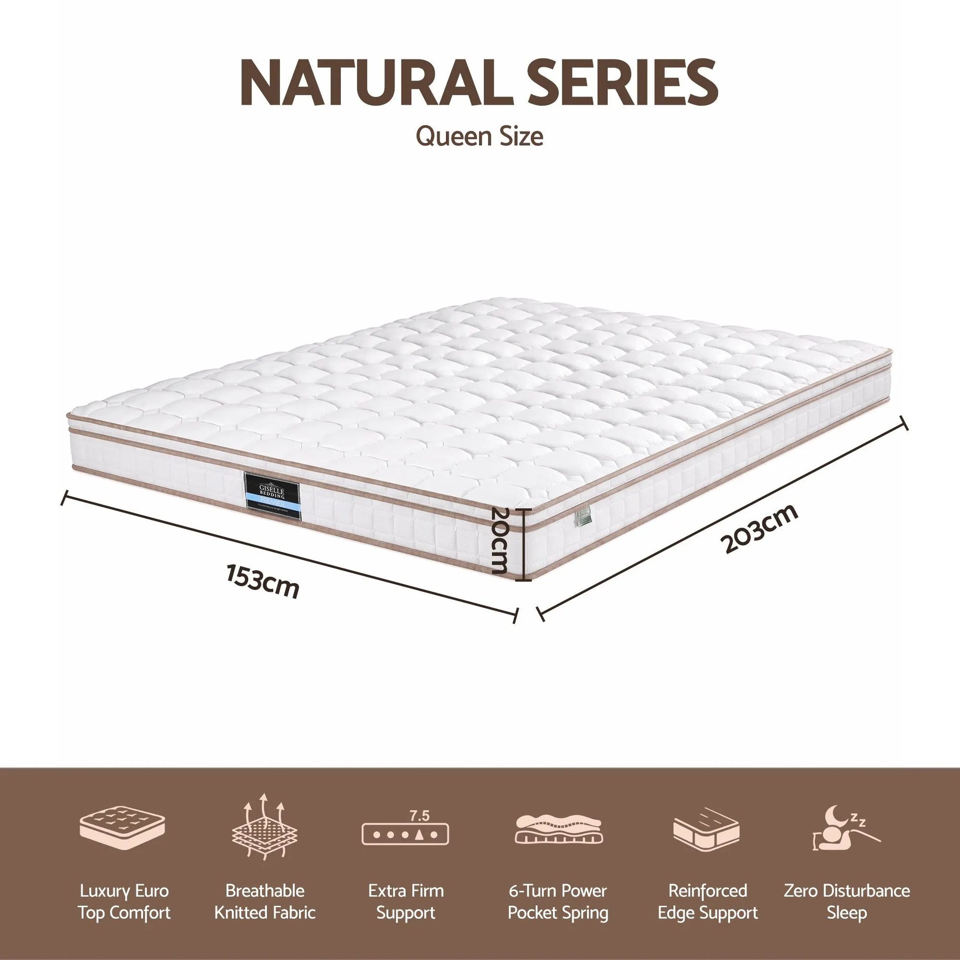 Giselle 20cm Firm Queen Mattress Pocket Spring for Bedroom or Guest Room - Image 2