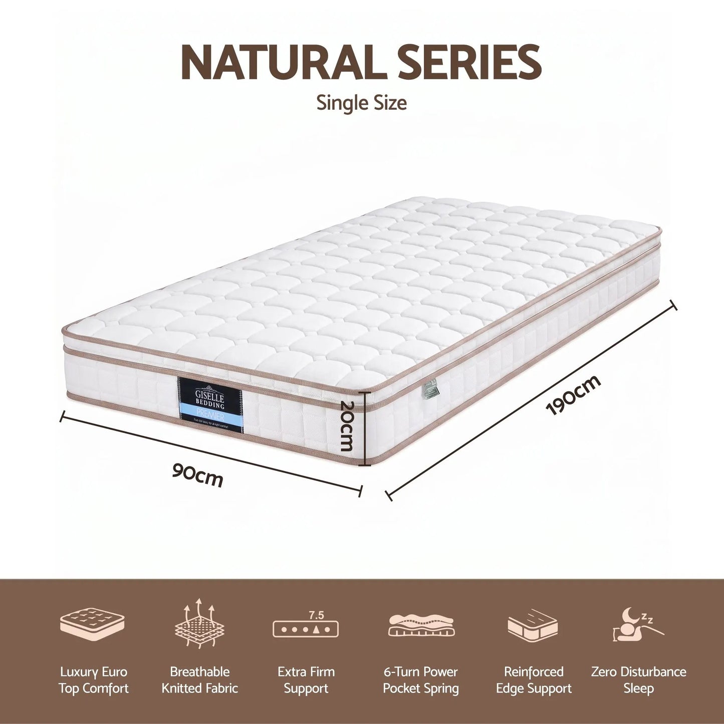 Giselle 20cm Firm Single Mattress Pocket Spring for Bedroom or Guest Room - Image 2