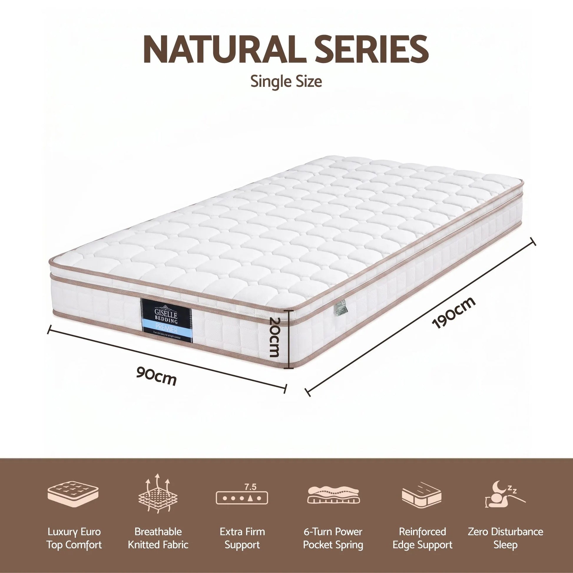 Giselle 20cm Firm Single Mattress Pocket Spring for Bedroom or Guest Room - Image 2