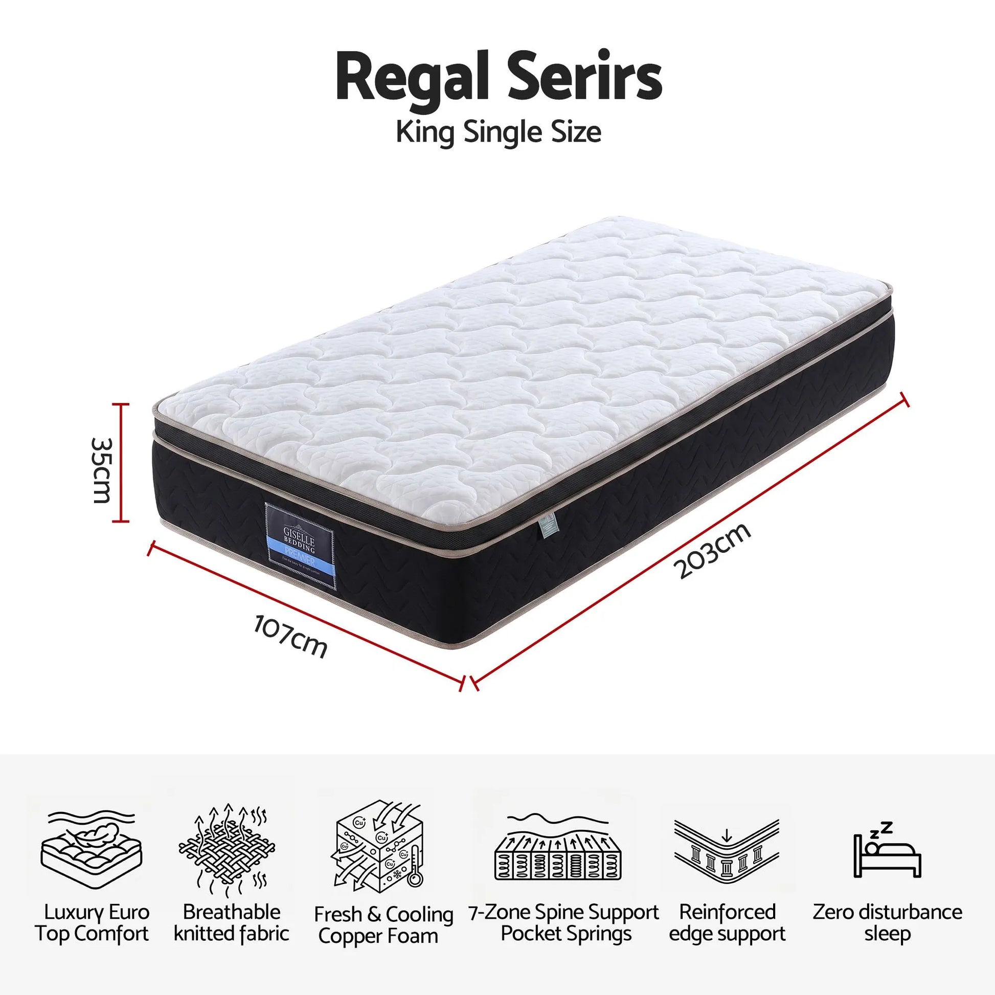Giselle 35cm King Single Mattress Firm with Copper Memory Foam and Edge Support - Image 9
