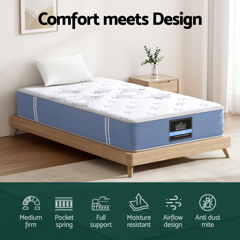 25cm Giselle Mattress Single Bed Pocket Spring Mattresses - Image 5