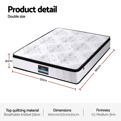 Giselle Bedding Double Mattress 30cm Pocket Spring Euro Top Medium Firm Foam - Image 3