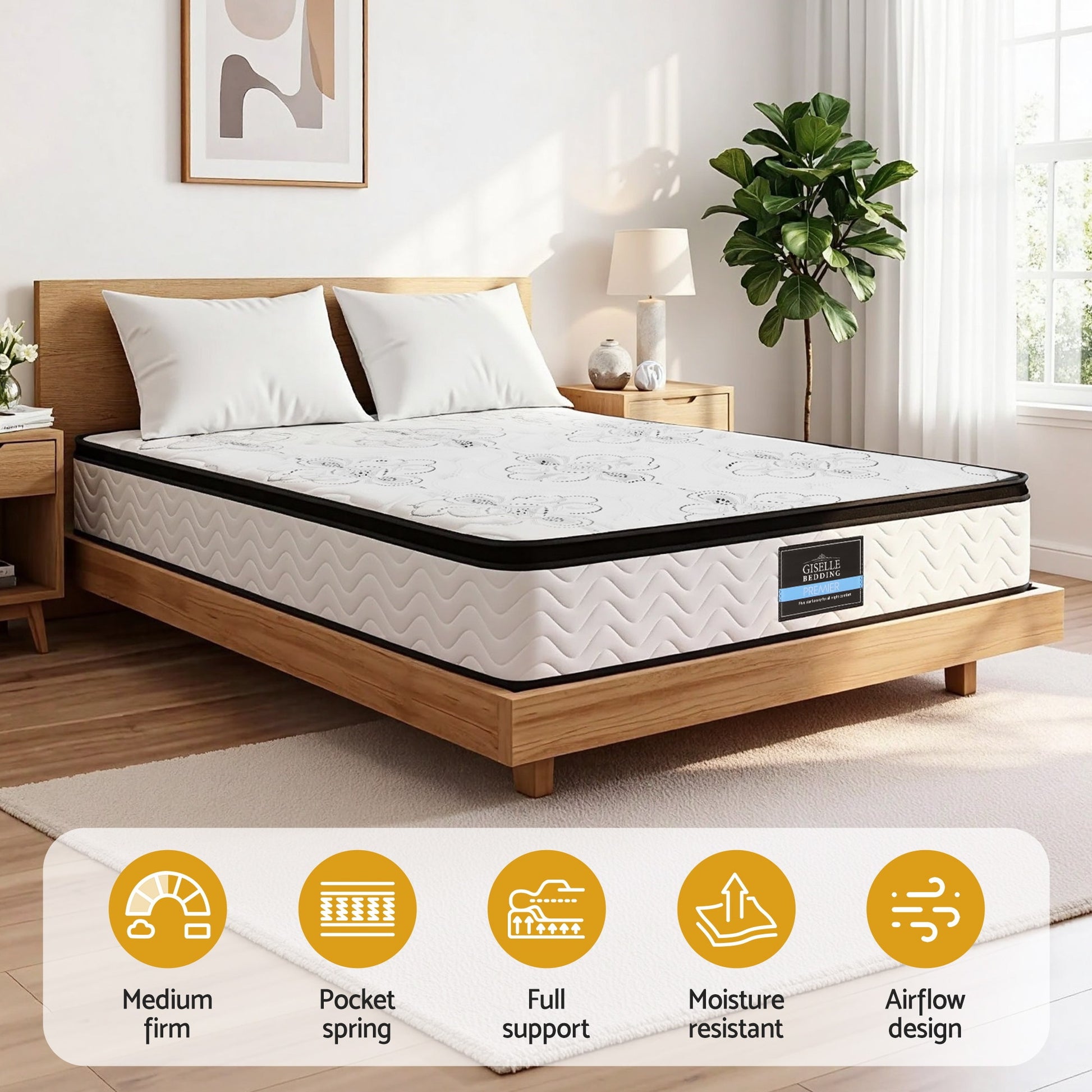 Giselle Bedding Double Mattress 30cm Pocket Spring Euro Top Medium Firm Foam - Image 5