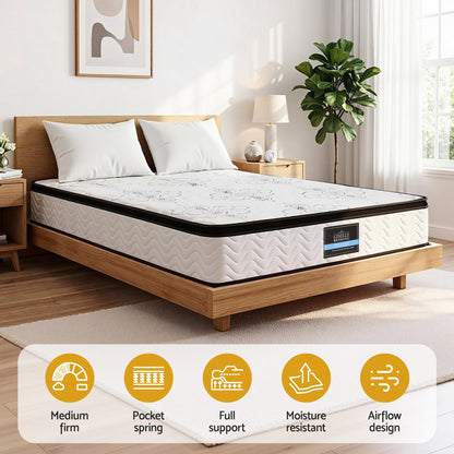 Giselle Bedding King Mattress 30cm Pocket Spring Euro Top Medium Firm Foam - Image 5