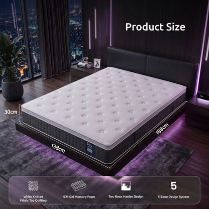 Levitex Double Mattress Lumbar Support, 5-Zone Pocket Springs & 2-Row Hardened Edges for Deep Sleep, Cooling Gel Memory & Egg-Crate Foam - Image 2