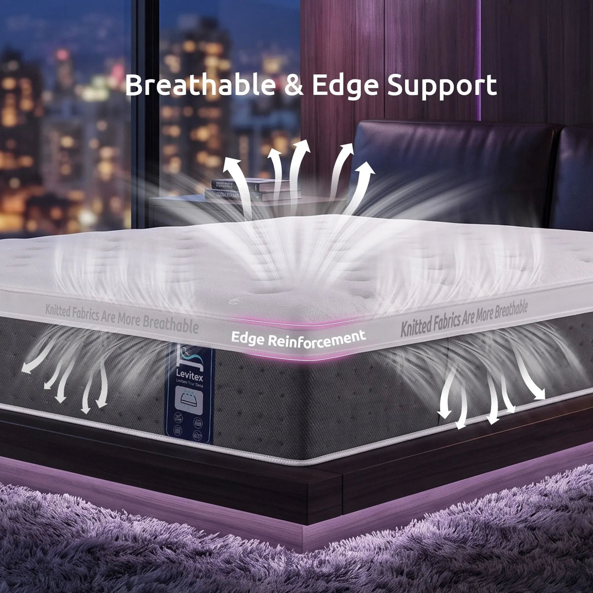Levitex Queen Mattress Lumbar Support, 5-Zone Pocket Springs & 2-Row Hardened Edges for Deep Sleep, Cooling Gel Memory & Egg-Crate Foam - Image 8