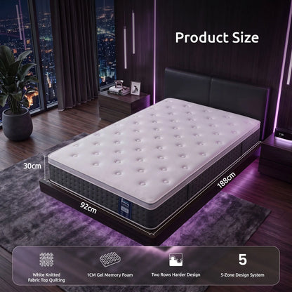 Levitex Single Mattress Lumbar Support 5-Zone Individual Pocket Spring 30CM - Image 2