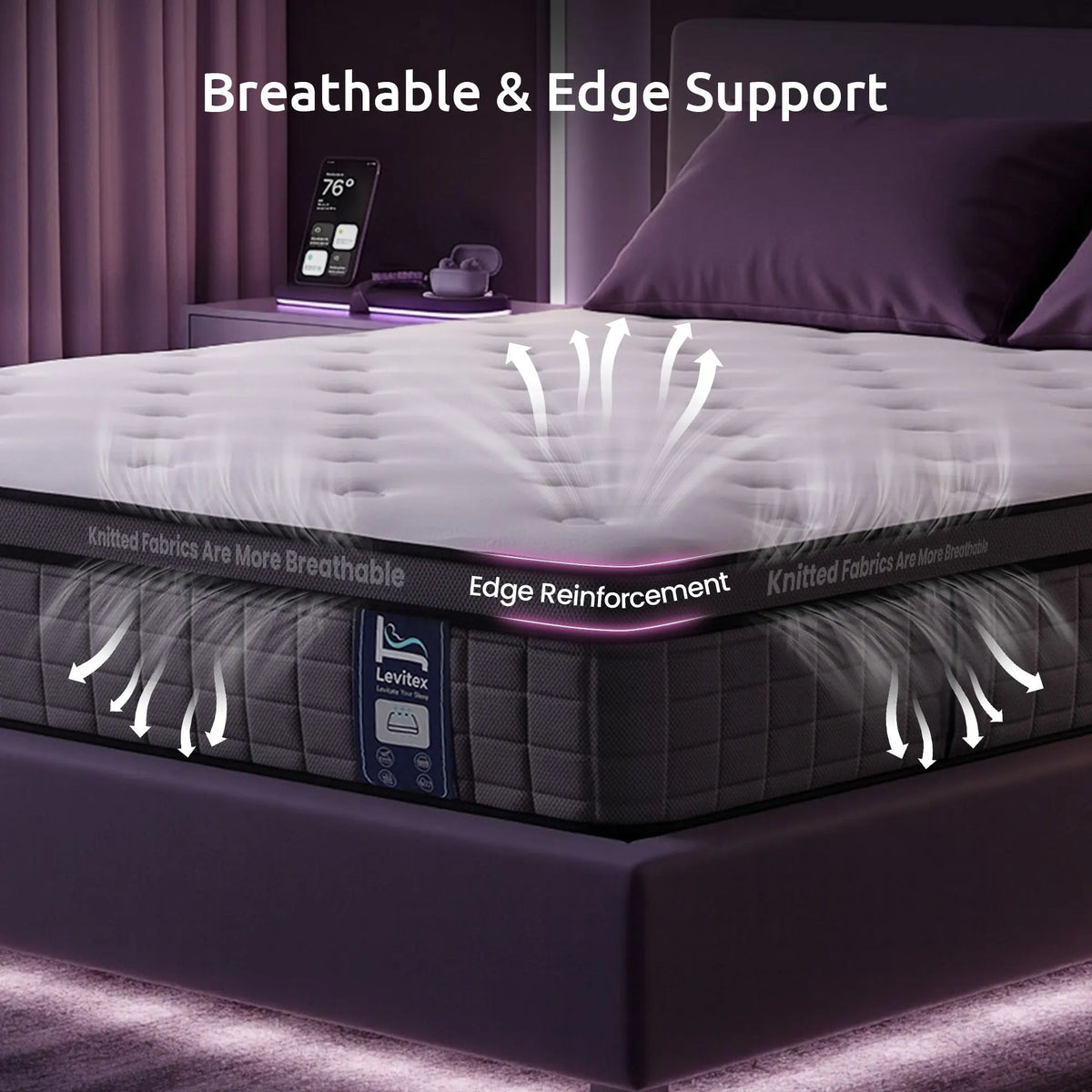 Levitex Double Mattress 2 Rows Edge Support for Deep Sleep 5-Zone Ergonomic Pocket Spring Breathable Corrugated Sponge Medium Firm 30CM - Image 7