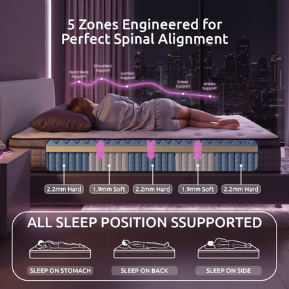 Levitex Queen Mattress 2 Rows Edge Support for Deep Sleep 5-Zone Ergonomic Pocket Spring Breathable Corrugated Sponge Medium Firm 30CM - Image 6