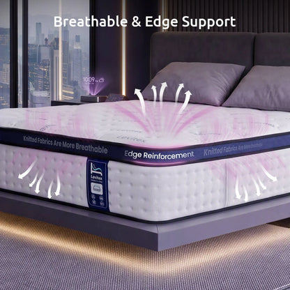 Levitex 35CM Queen Mattresses Gel Memory Foam and 7-Zone Ergonomic Pocket Spring, Anti-Roll Dual-Row Edge, Undisturbed Deep Sleep For Restless Couples, Triple Cooling System - Image 9