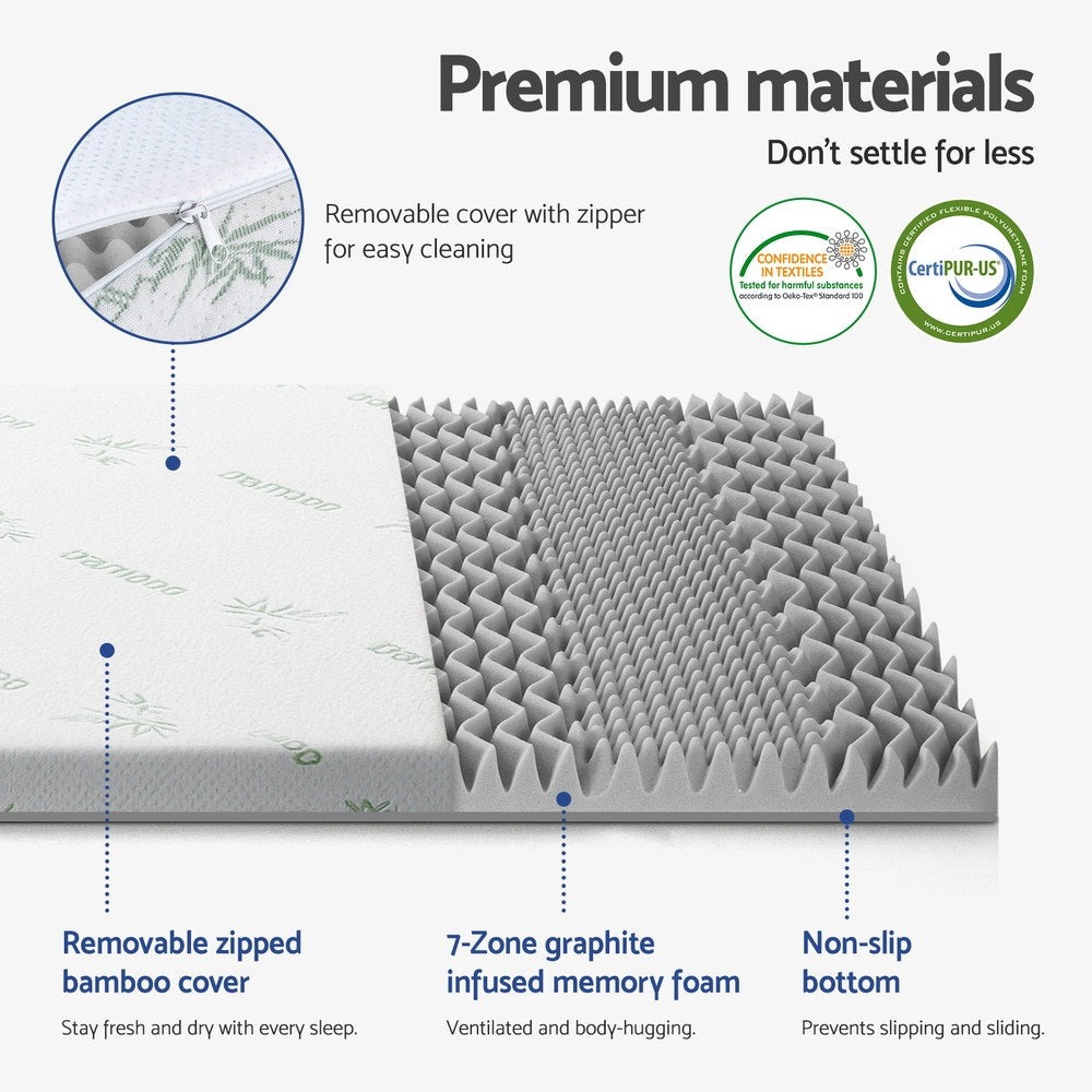 Giselle Bedding 8cm Memory Foam Mattress Topper 7-Zone Graphite King Single - Image 5