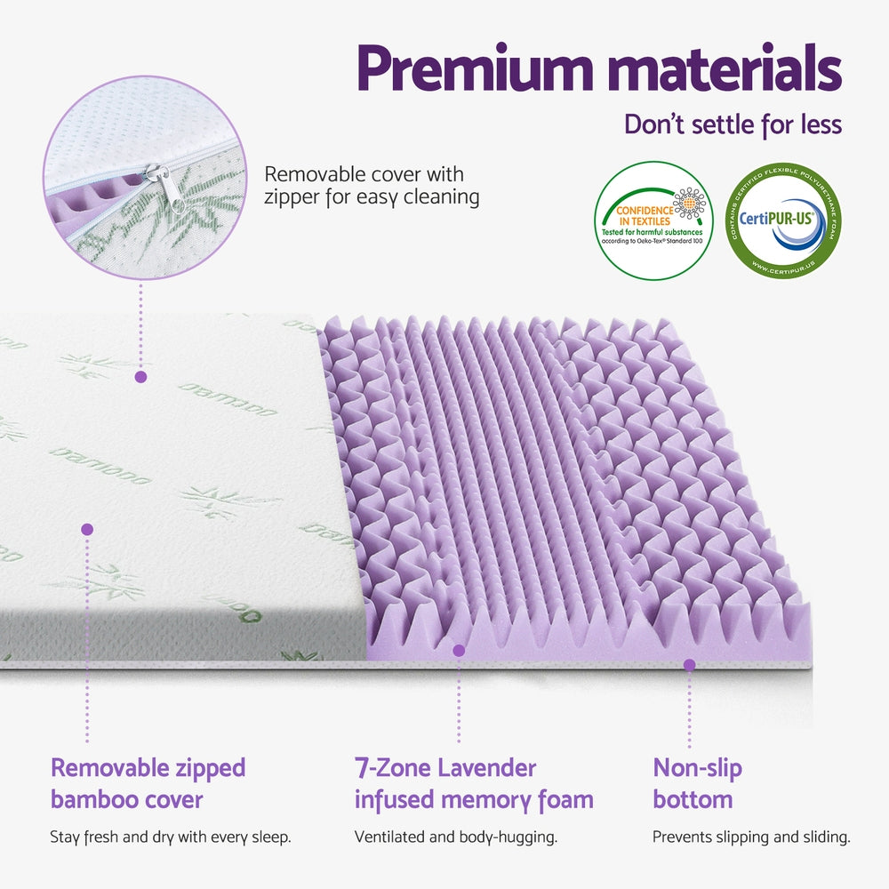 Giselle 8cm Memory Foam Mattress Topper Lavender Infused Bamboo Cover 7-Zone King Single - Image 5