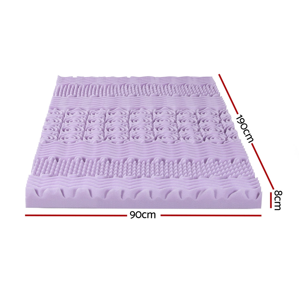Giselle 8cm Memory Foam Mattress Topper Lavender Infused Bamboo Cover 7-Zone Single - Image 2