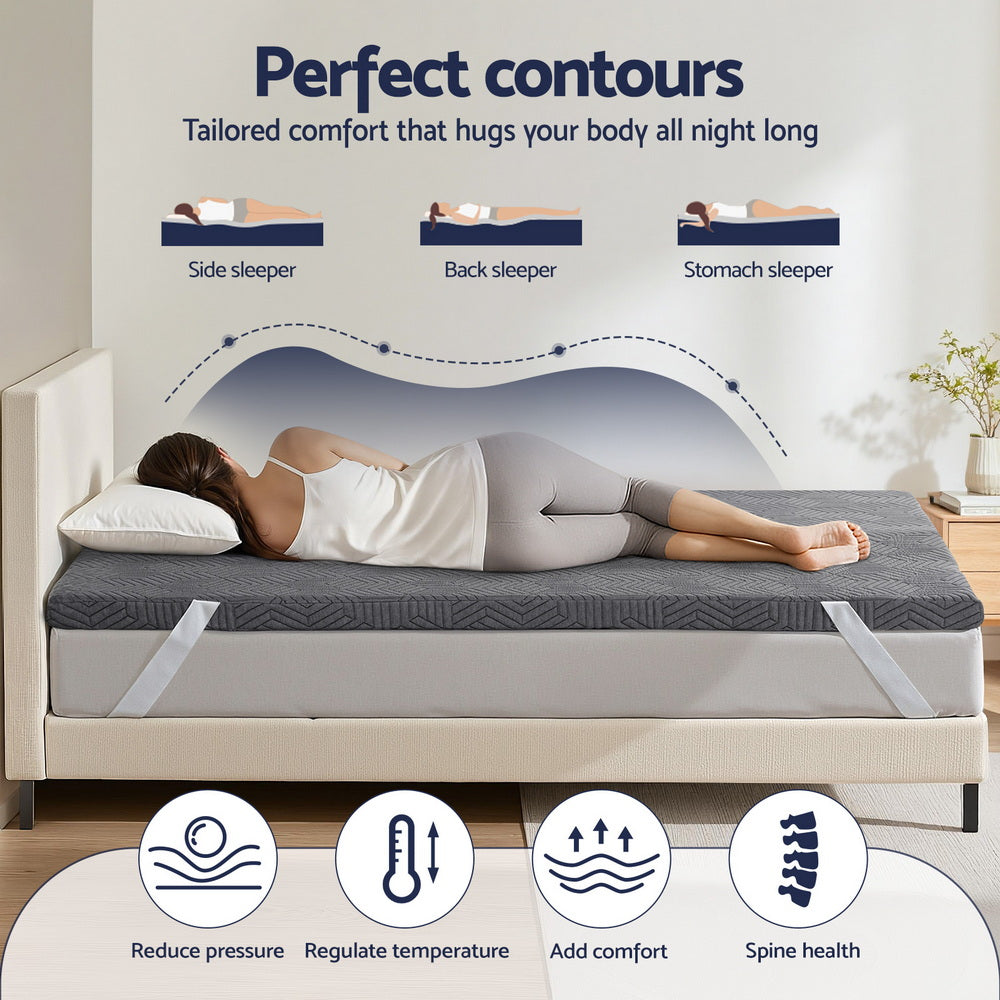 Giselle 8cm Memory Foam Mattress Topper Gel Dual Layer Foam Bamboo King - Image 4
