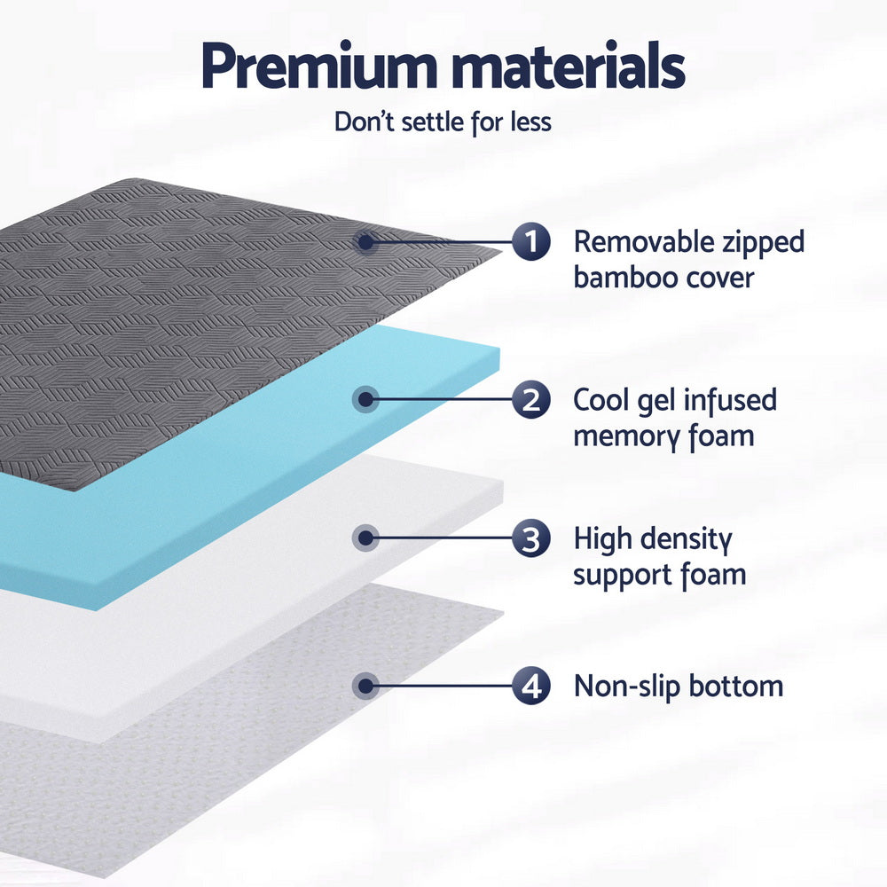 Giselle 8cm Memory Foam Mattress Topper Gel Dual Layer Foam Bamboo King Single - Image 5