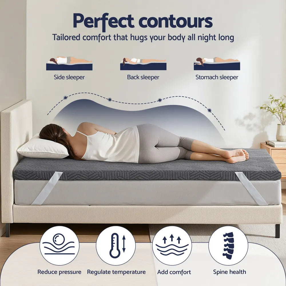 Giselle 8cm Memory Foam Mattress Topper Gel Dual Layer Foam Bamboo Single - Image 4