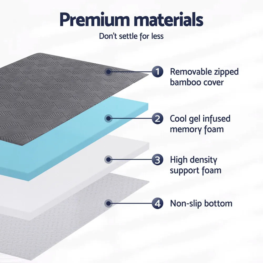 Giselle 8cm Memory Foam Mattress Topper Gel Dual Layer Foam Bamboo Single - Image 5