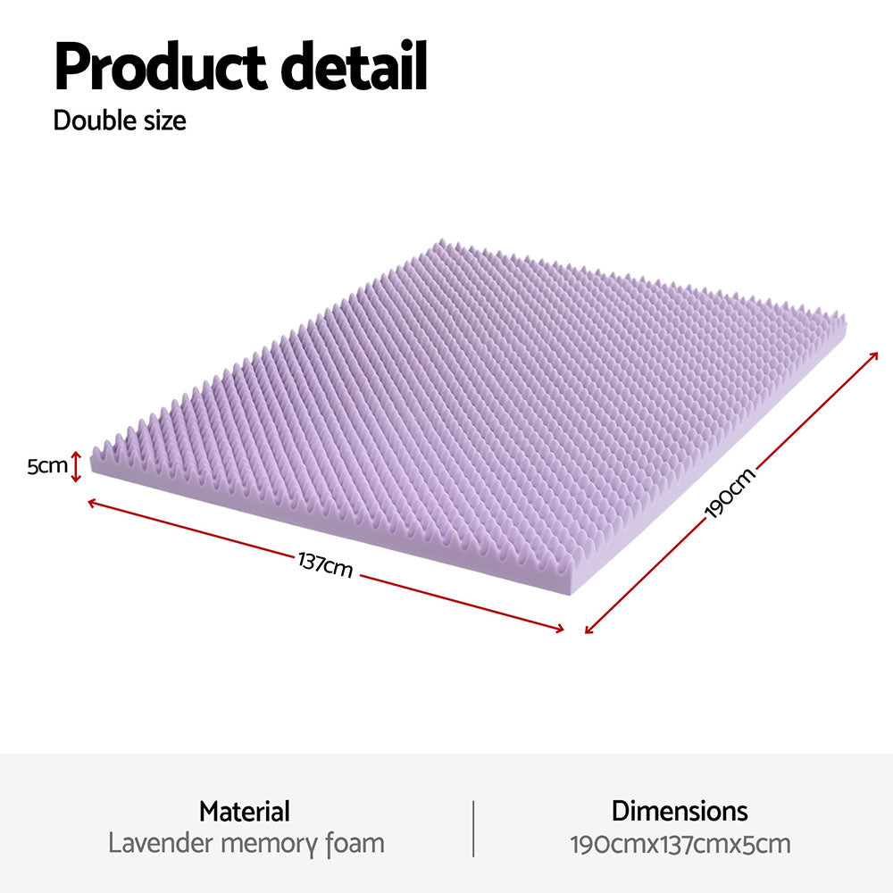 Giselle 5cm Memory Foam Mattress Topper Lavender Infused Egg Crate Pad Mat Double - Image 2