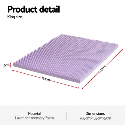 Giselle 5cm Memory Foam Mattress Topper Lavender Infused Egg Crate Pad Mat King - Image 2