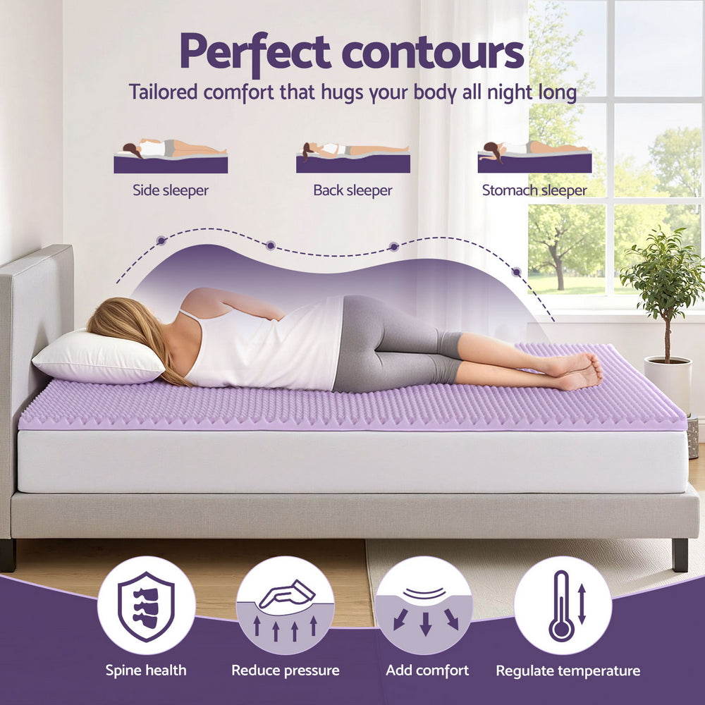 Giselle 5cm Memory Foam Mattress Topper Lavender Infused Egg Crate Pad Mat King - Image 3
