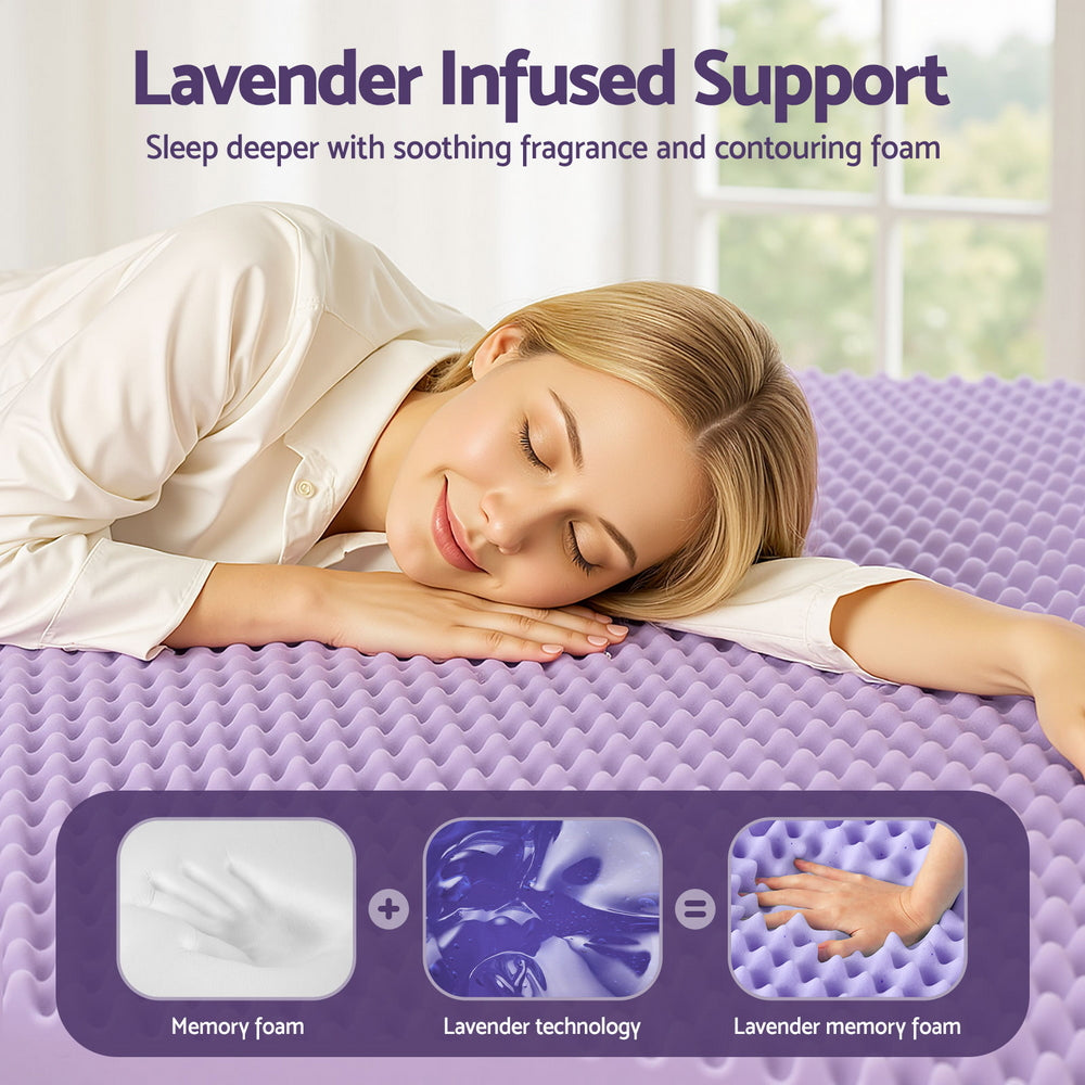 Giselle 5cm Memory Foam Mattress Topper Lavender Infused Egg Crate Pad Mat King - Image 5