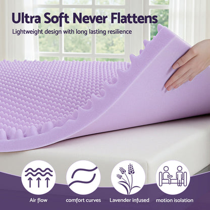 Giselle 5cm Memory Foam Mattress Topper Lavender Infused Egg Crate Pad Mat King - Image 6