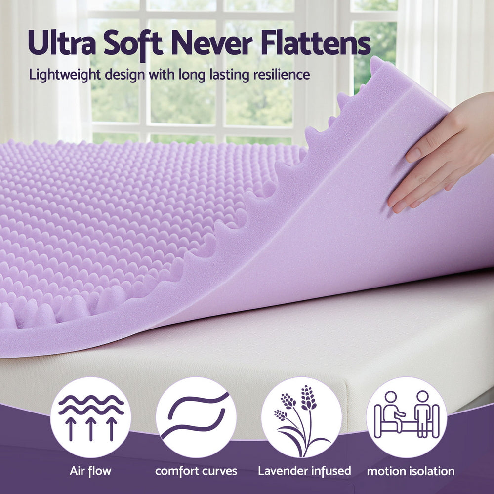 Giselle 5cm Memory Foam Mattress Topper Lavender Infused Egg Crate Pad Mat Single - Image 6