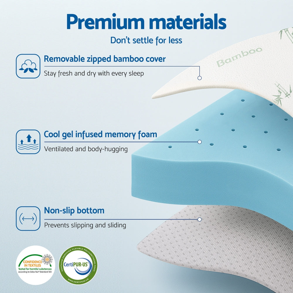 Giselle 12cm Memory Foam Mattress Topper Ventilated Cool Gel Bamboo Cover Single - Image 5