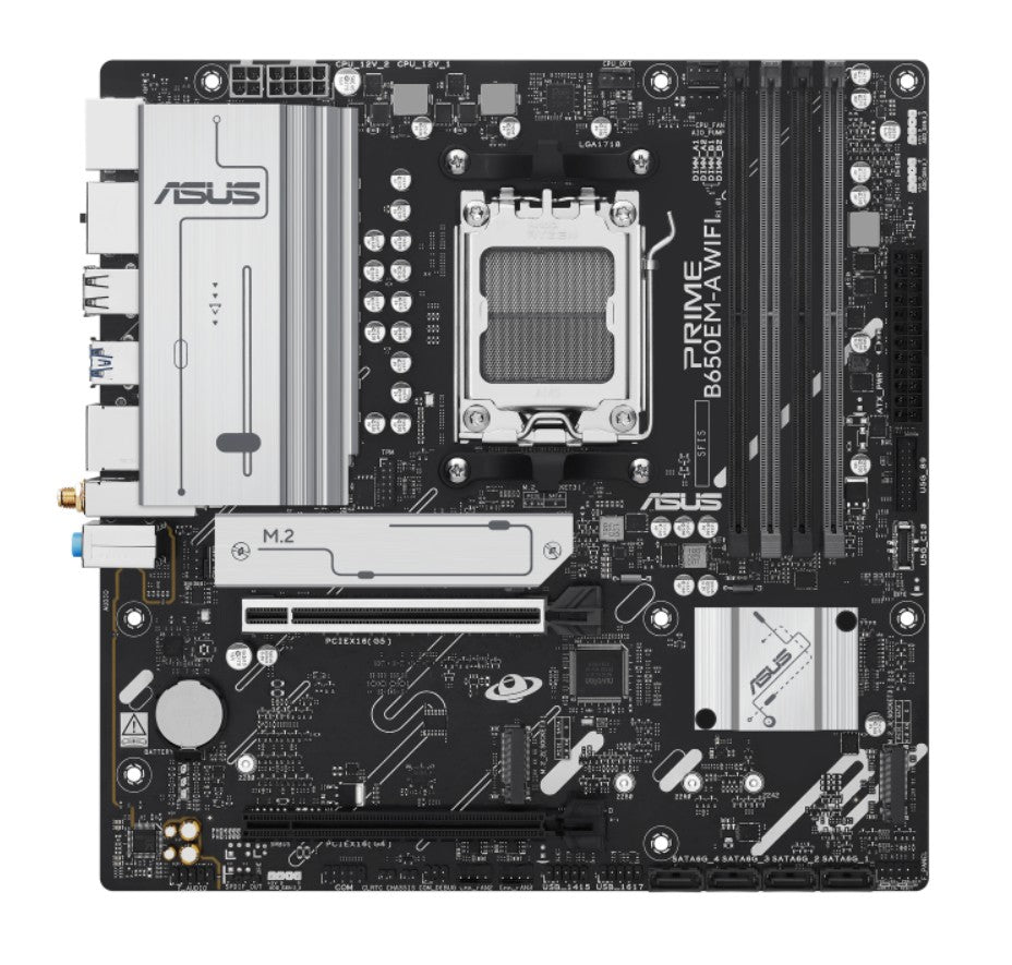ASUS AMD B650EM PRIME B650EM-A WIFI (AM5) Micro-ATX Motherboard, DDR5, PCIe 5.0 Ready, 3x M.2, Wi...