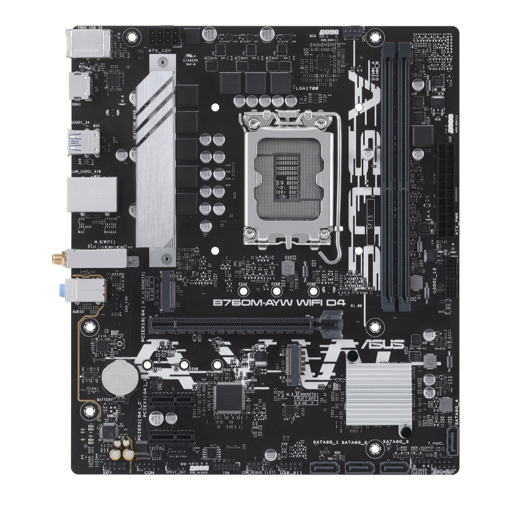 ASUS B760M-AYW WIFI D4 Intel LGA 1700 mATX Motherboard 64GB, DDR4, 1 x PCIe 4.0 x16 slot, 2 x M.2...
