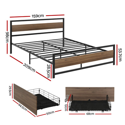 Artiss Bed Frame Queen Size Metal Frame with 2 Drawers DREW - Image 2