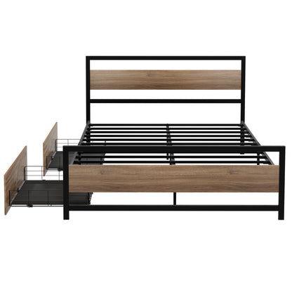 Artiss Bed Frame Queen Size Metal Frame with 2 Drawers DREW - Image 3