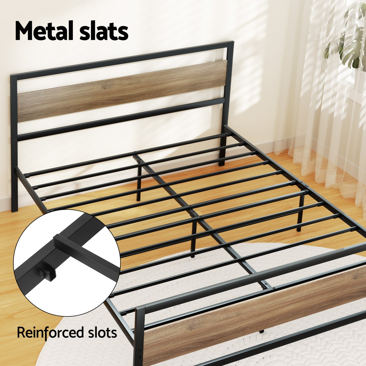 Artiss Bed Frame Queen Size Metal Frame with 2 Drawers DREW - Image 5